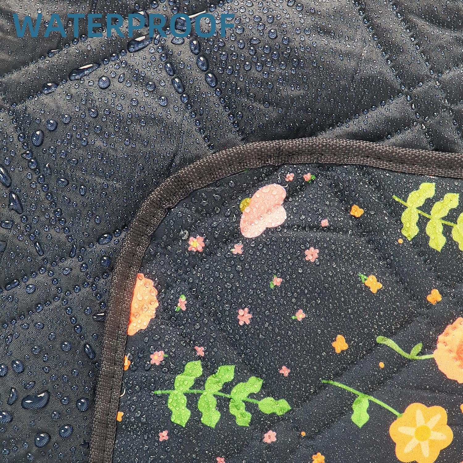 Thumbnail 3 de PICYALO Waterproof Picnic Blanket, Navy Blue Floral, Foldable with Leather Strap