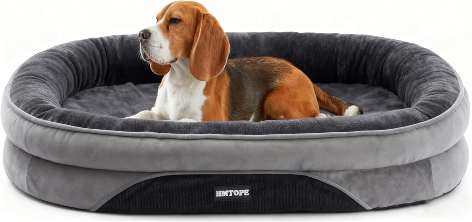 Detalle de HMTOPE Orthopädisches Hundebett – Vierseitiges Nackenrolle Kissen, rutschfeste Unterseite, waschbar, für kleine bis mittelgroße Hunde