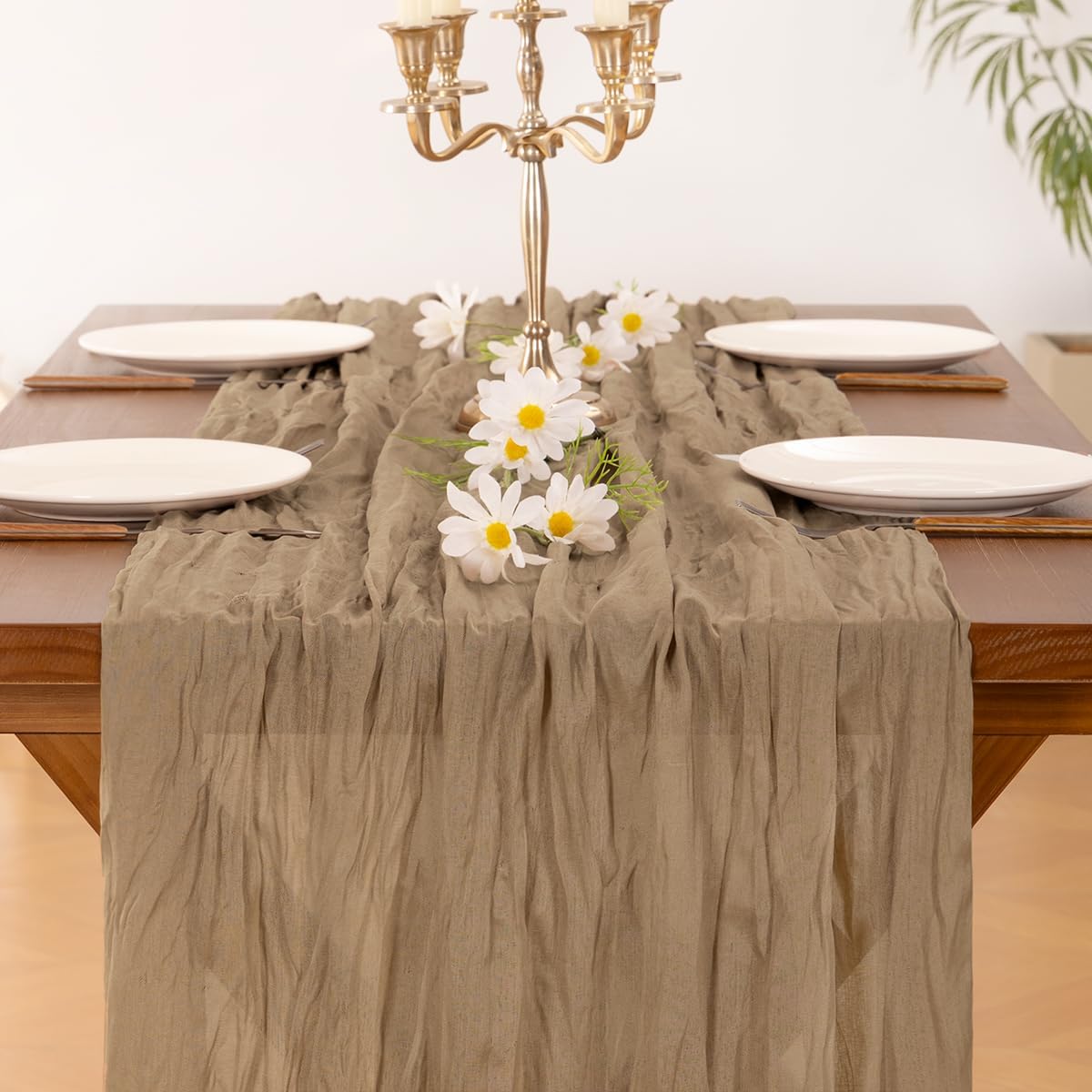 Thumbnail 5 de Socomi Nude Brown Cheesecloth Table Runner 120 in