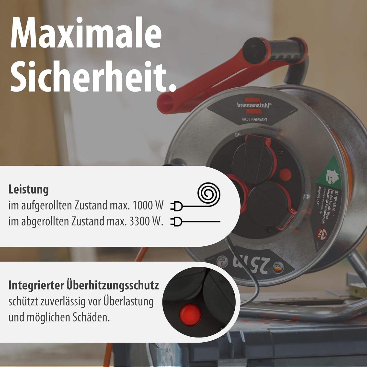 Detalle de Brennenstuhl Garant S V2 IP44 Kabeltrommel 25m Outdoor – robust, sicher und zuverlässig