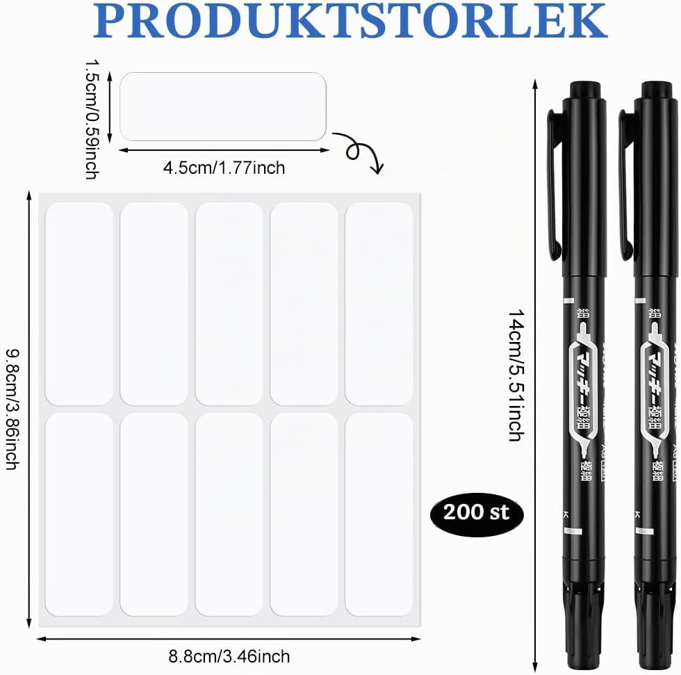 Detalle 2 de ANOMM 20649469031 namnetiketter i polyester, 200 st med 2 textilpennor