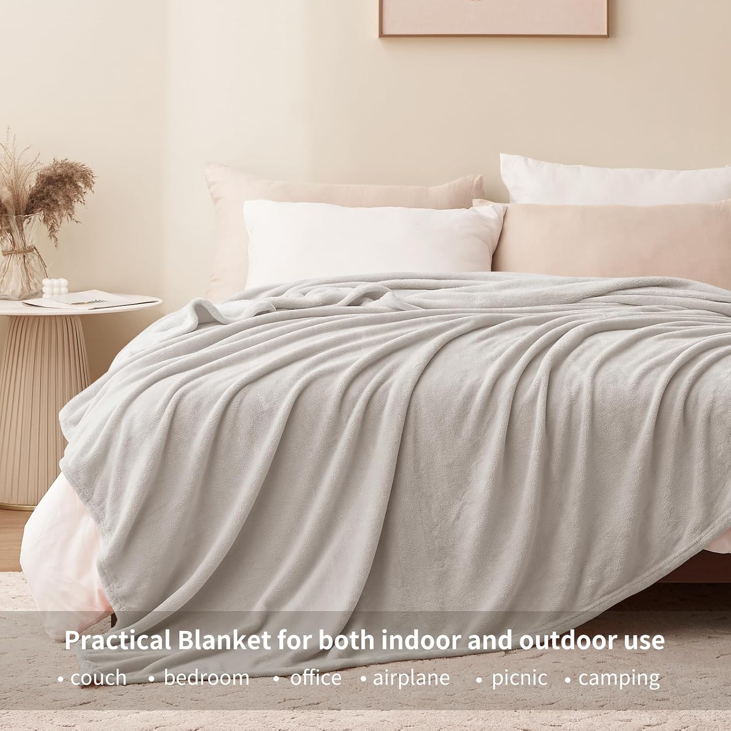 Detalle de Aisbo Beige Throws Blanket for Sofas – 220x240cm Fluffy Fleece Blanket