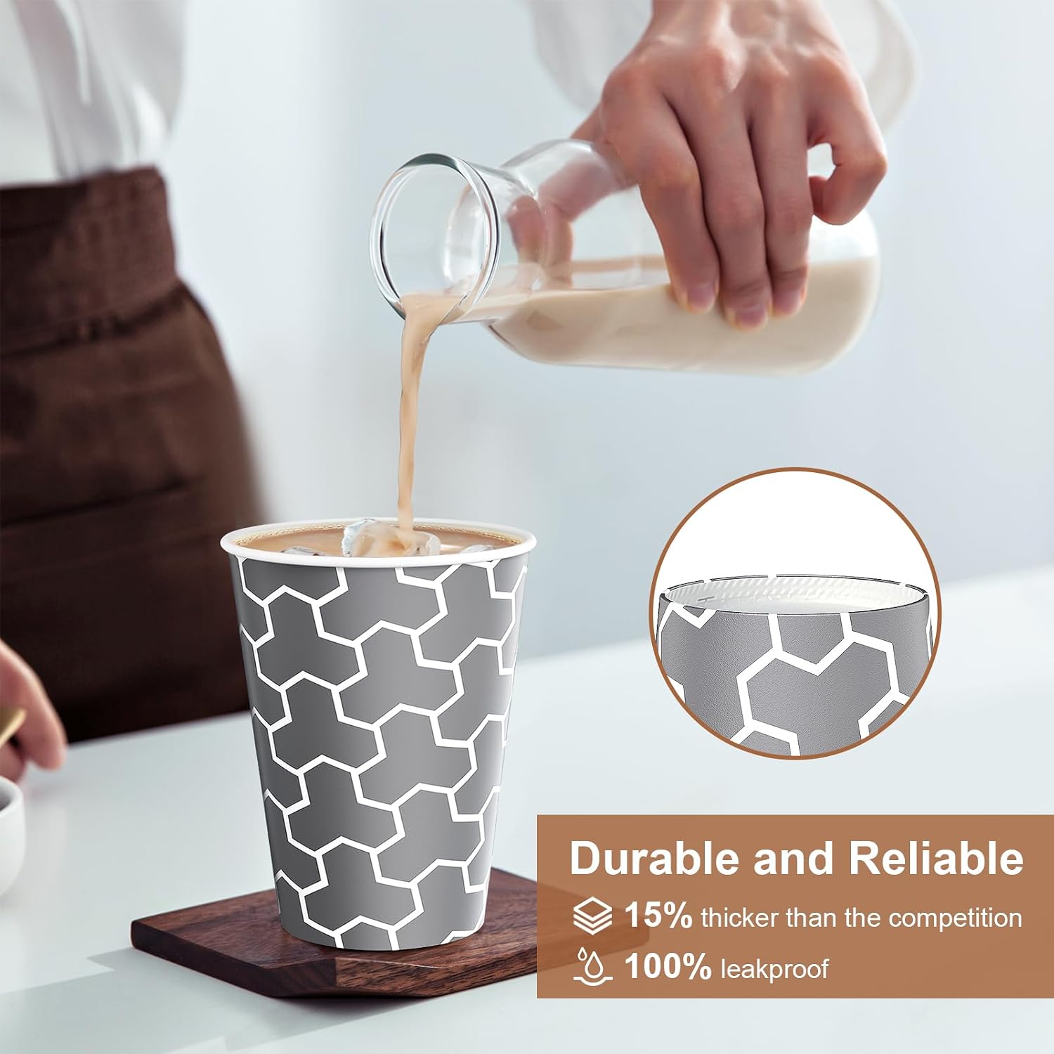 Detalle de Huifany 12 oz Paper Cups (240 Pack) – Disposable Insulated Cups for Hot and Cold Drinks