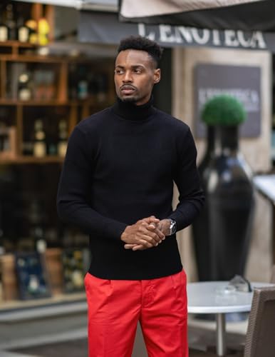 Detalle de COOFANDY Pull à col roulé homme noir, taille M, coupe ajustée