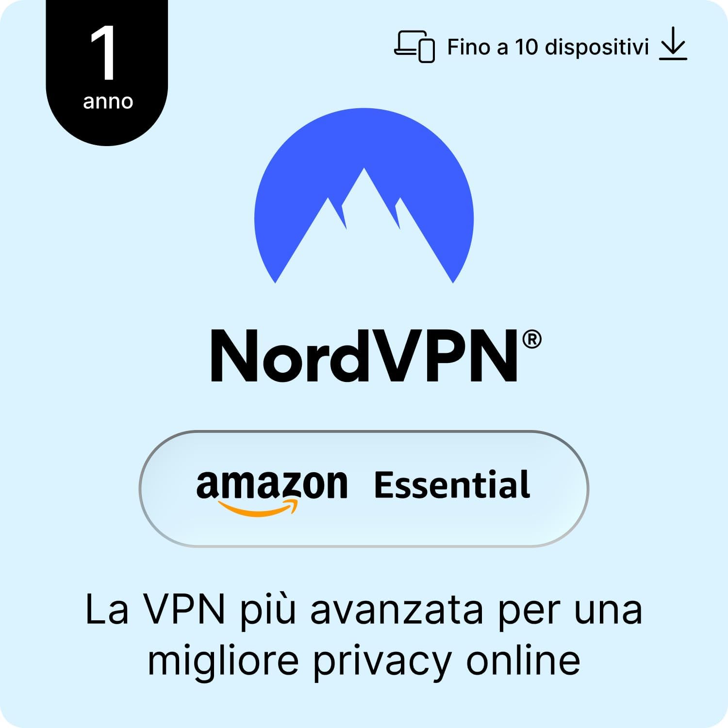 NordVPN Amazon Essential: VPN + NordPass per 10 dispositivi (1 anno)
