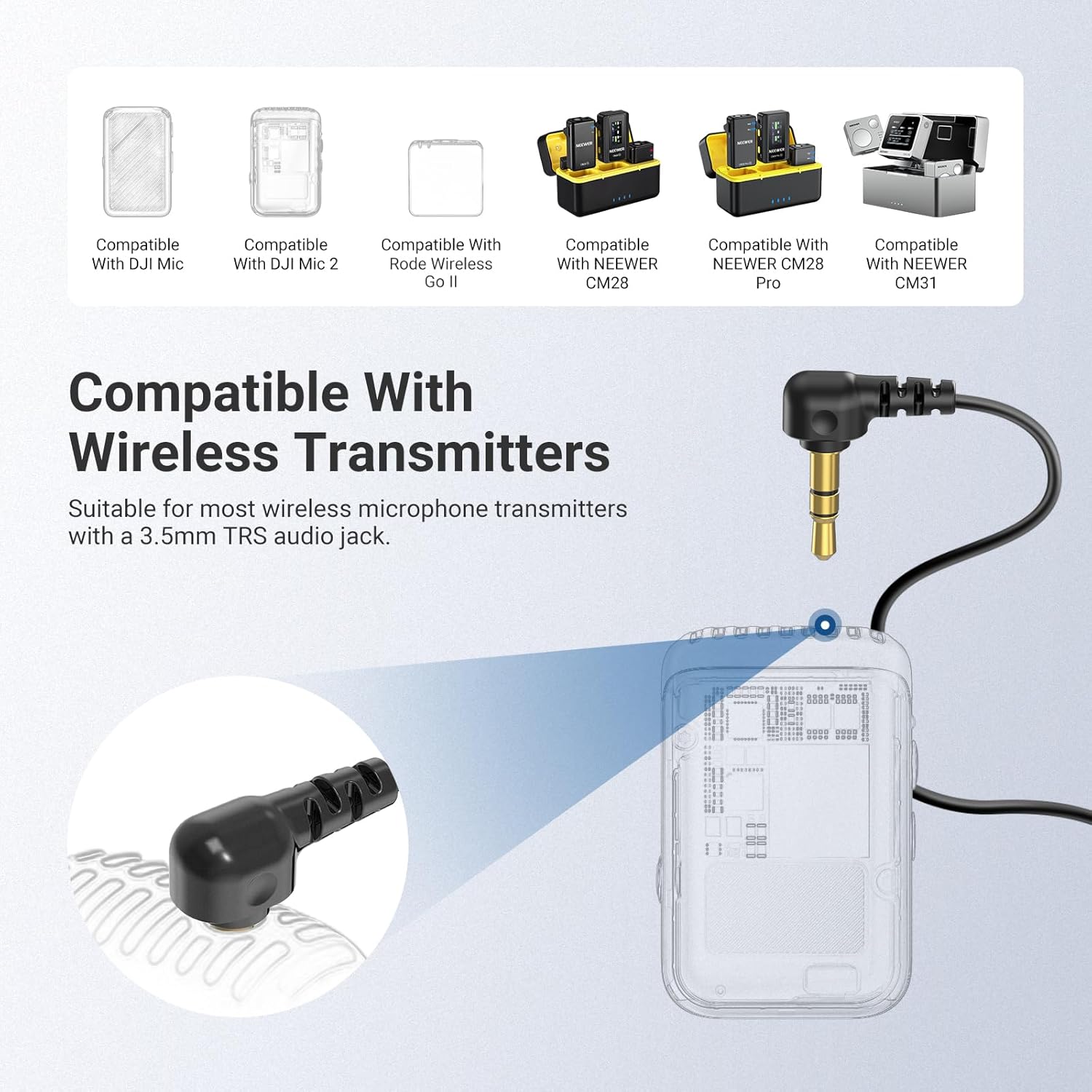 Detalle 2 de NEEWER Lot de 2 microphones cravate à condensateur omnidirectionnel TRS 3,5 mm (LM10) avec pare- brise