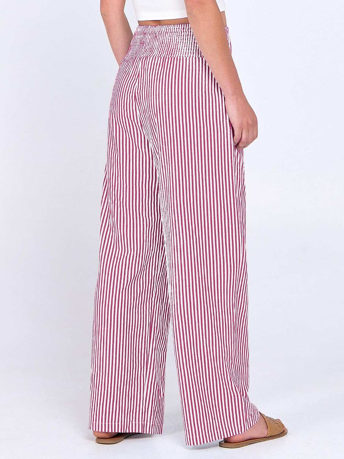 Detalle de ANRABESS Womens Striped Gingham Palazzo Pants: Soft, Breathable Wide-Leg Pajama & Lounge Pants with Pockets