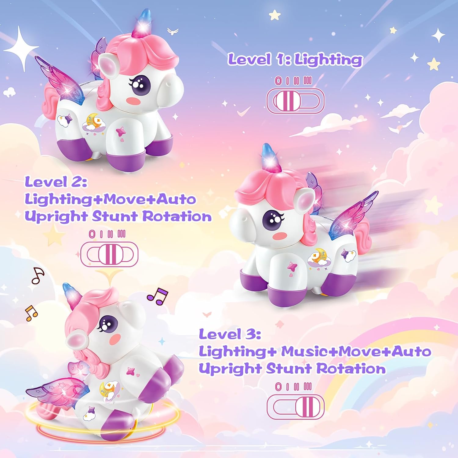 Detalle de RUIDYA Unicorn Toy Girl Car: Rechargeable 360° Stunt Rotation Car for Toddlers