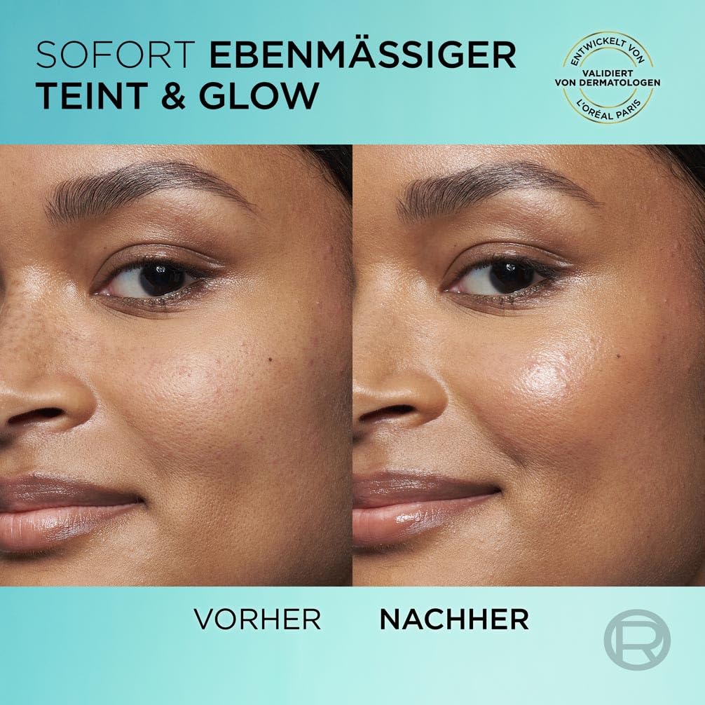 Detalle de L’Oréal Tägliches Getöntes UV Glow-Fluid LSF 50, Niacinamid + Glow-Pigmente – Farbe Mittel
