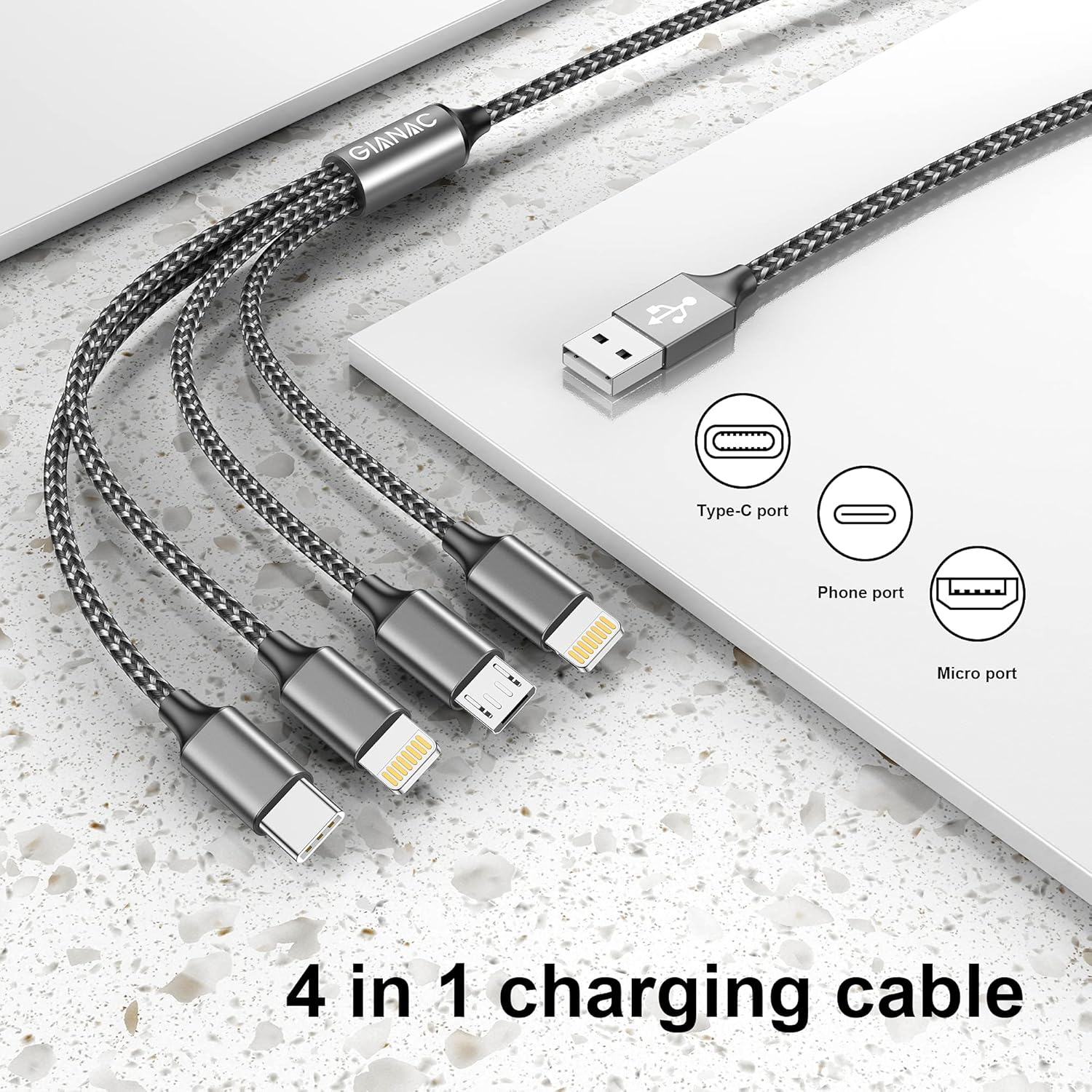 Detalle 2 de Multi Charger Cable 4 in 1 1.2m Grey