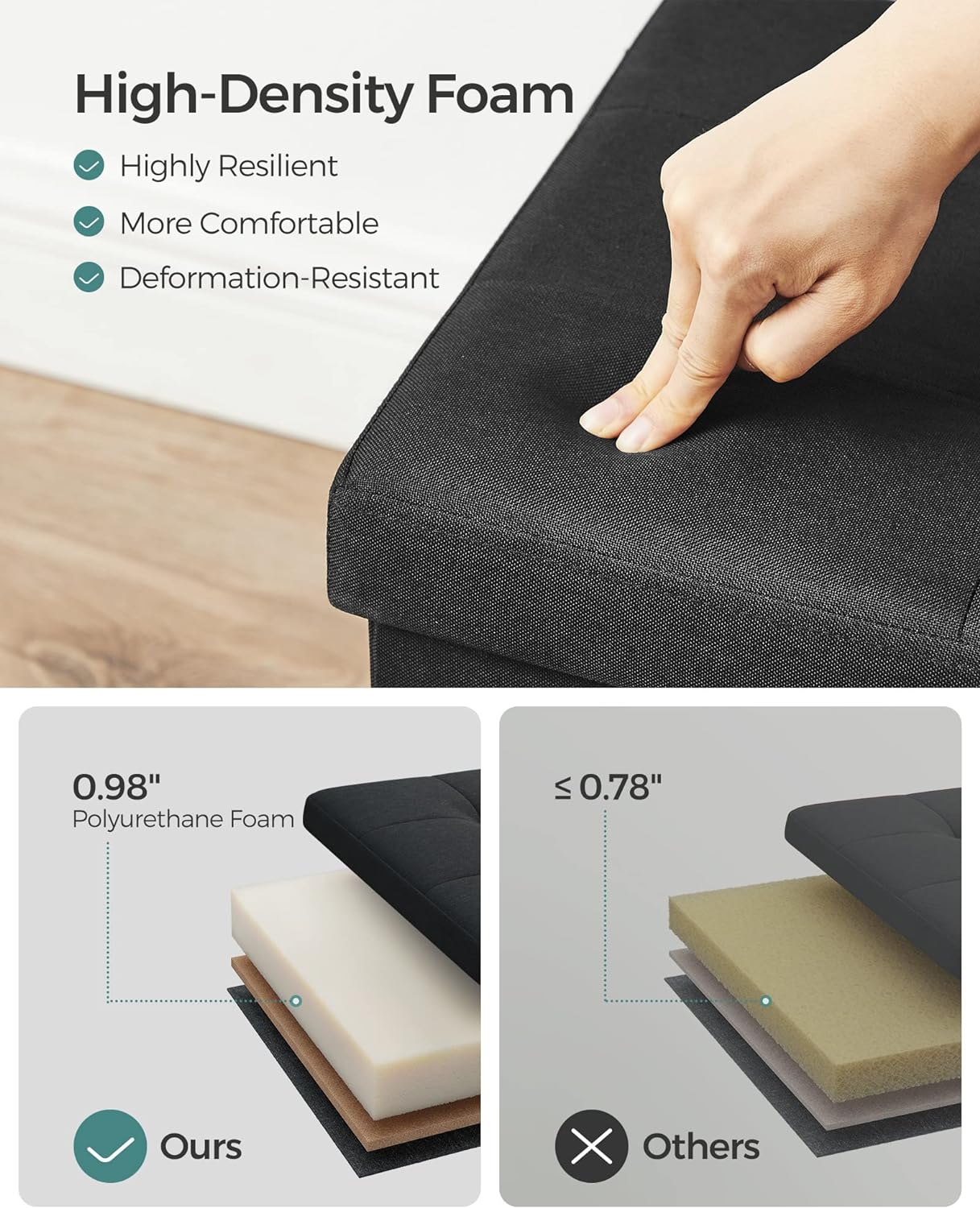 Thumbnail 4 de SONGMICS Folding Storage Ottoman Bench, 43.3 Inches
