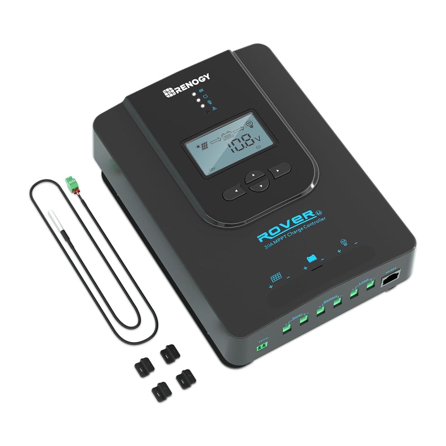 Detalle de Renogy Rover 30A MPPT Solar Charge Controller (12V/24V Auto) with LCD for Gel, Sealed, Flooded & Lithium Batteries