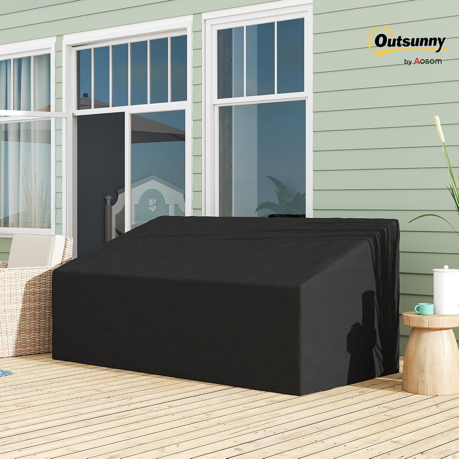 Detalle de Outsunny 84B-237V00BK 3-Seater Sofa Cover, 600D Oxford Cloth, Waterproof