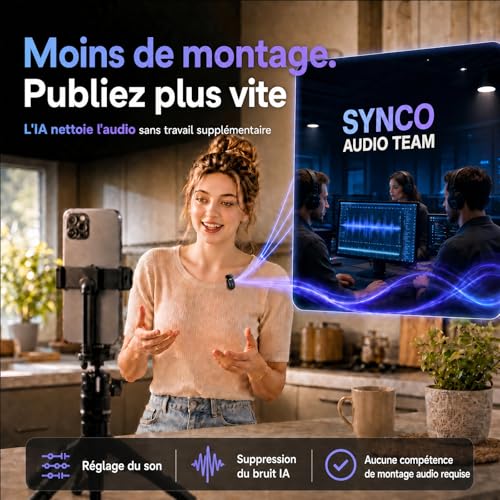 Detalle de SYNCO SMICT Micro Cravate Sans Fil IA pour Android — Deux micros, IA en temps réel