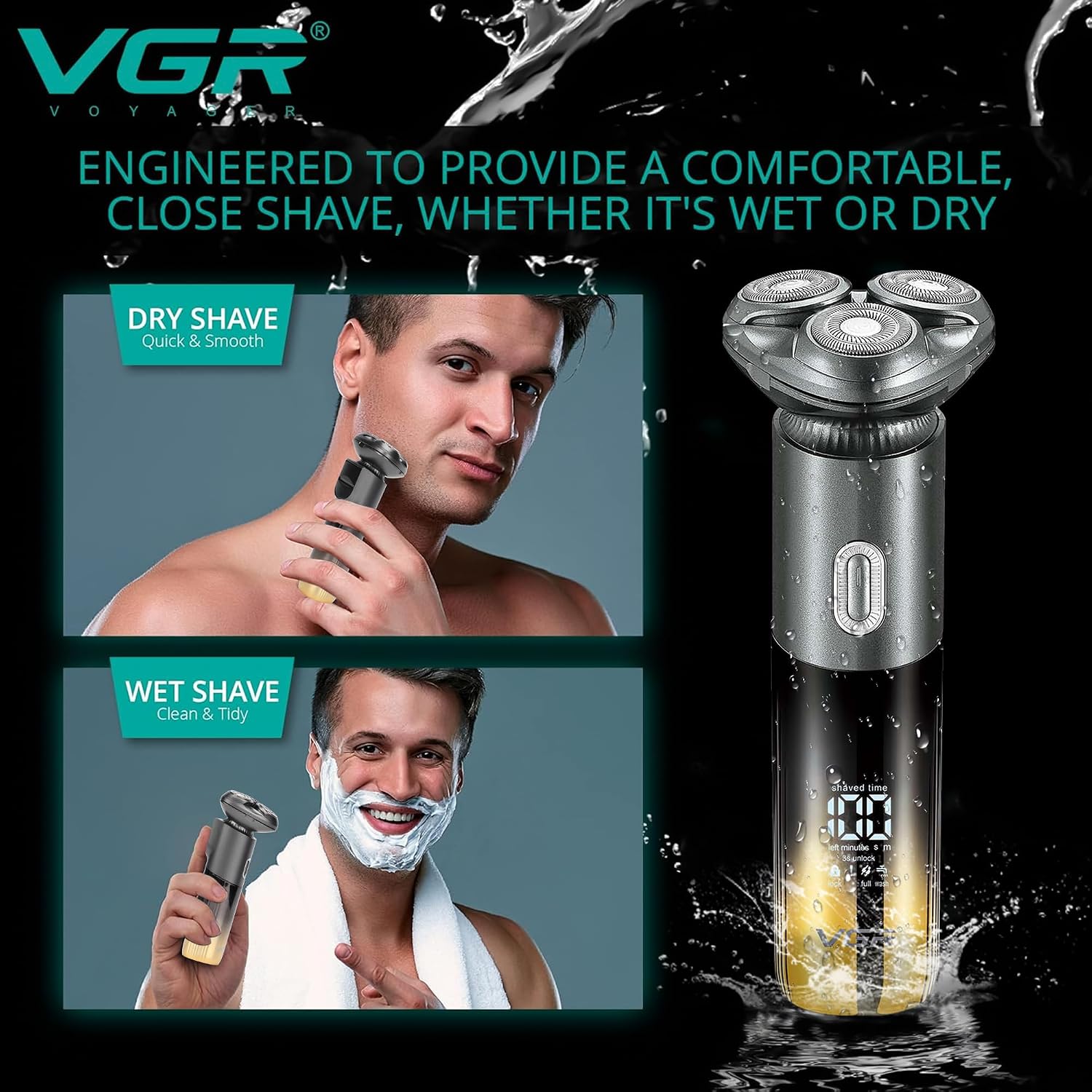 Thumbnail 4 de VGR Electric Rotary Shaver for Men – Close Shave, Wet & Dry, USB-C Rechargeable