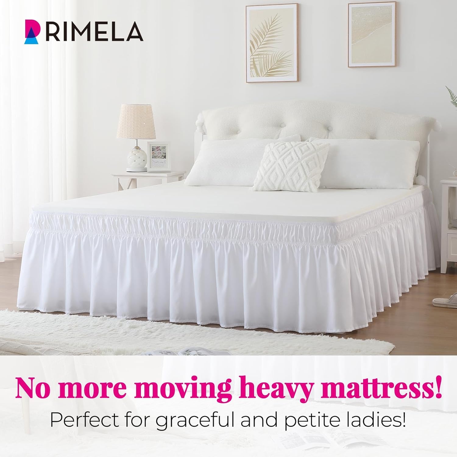 Thumbnail 1 de RIMELA White Bed Skirt King Size 18 Inch Drop — Elastic Bed Skirting for Under-Bed Coverage