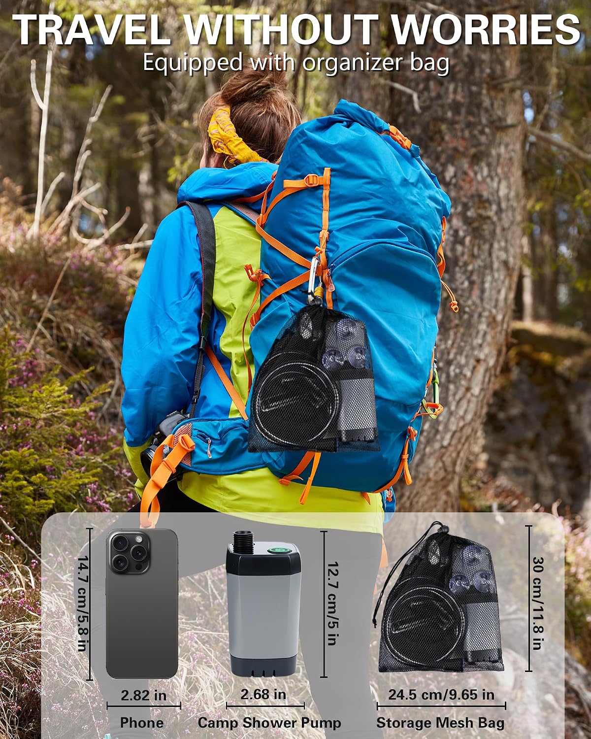 Detalle de Beviliu Portable Shower Camping – 6000mAh Rechargeable Outdoor Shower Kit