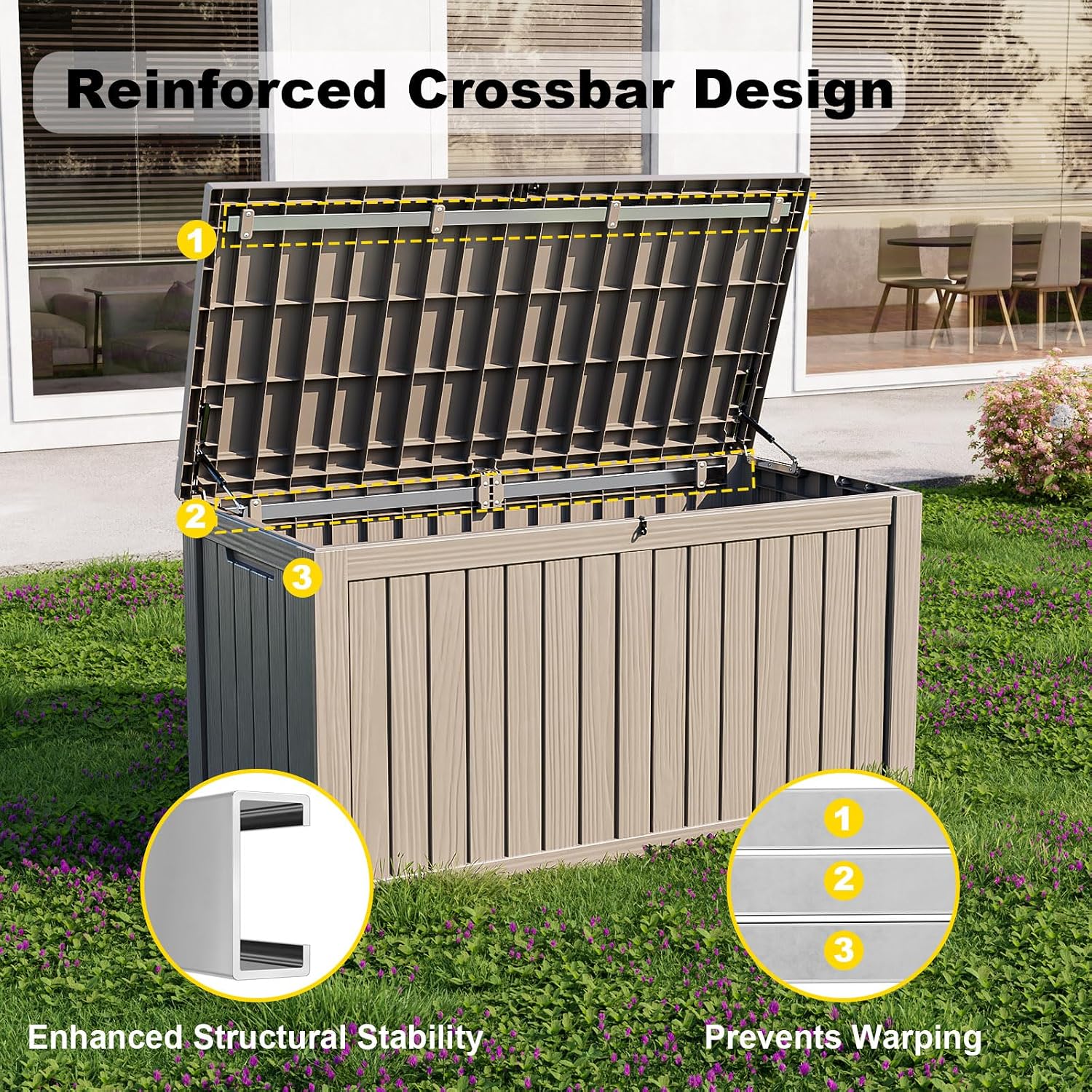 Thumbnail 4 de PatioZen 246 Resin Deck Box, Lockable Gray Outdoor Storage with Hinged Lid