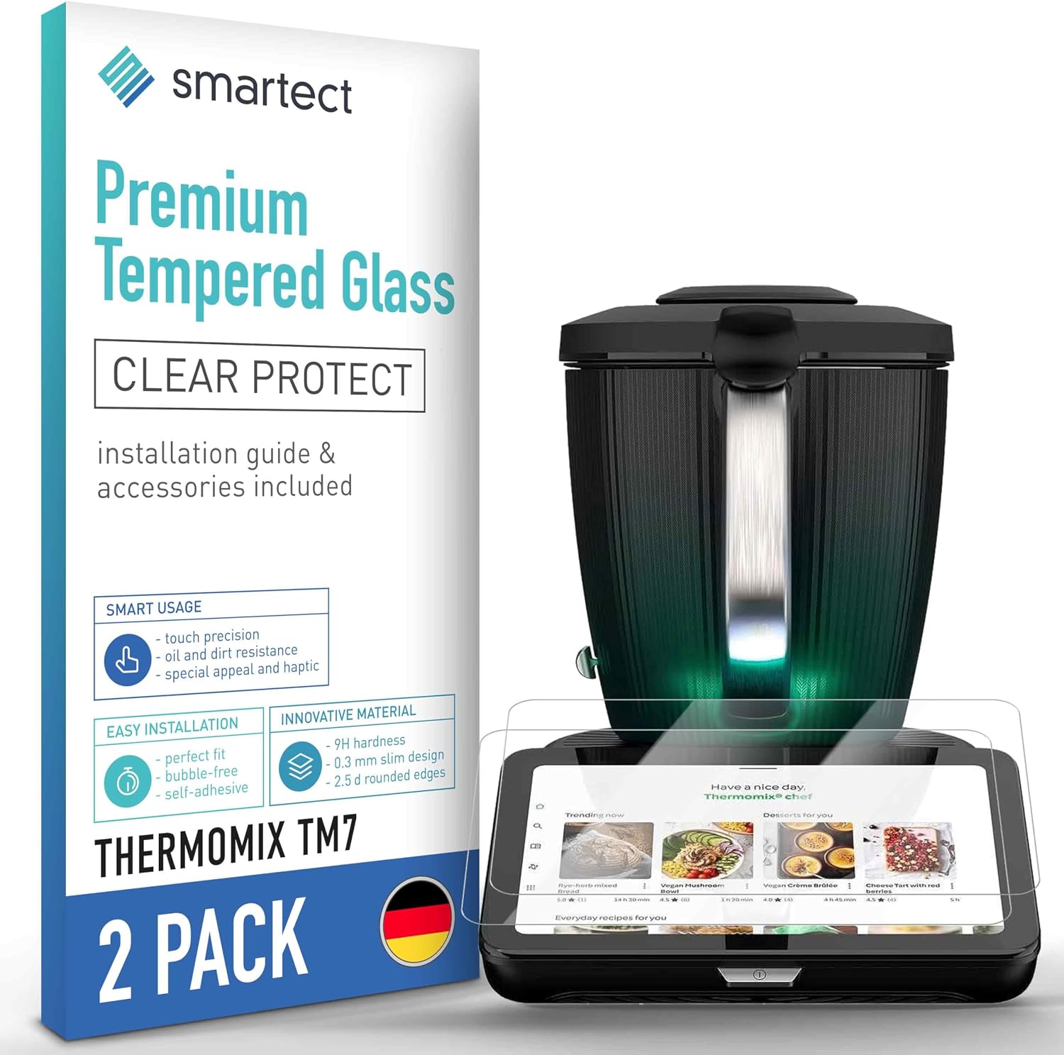Detalle de SmarTect Glass Screen Protector for Thermomix TM7, 2-Pack, 0.3 mm 9H Glass