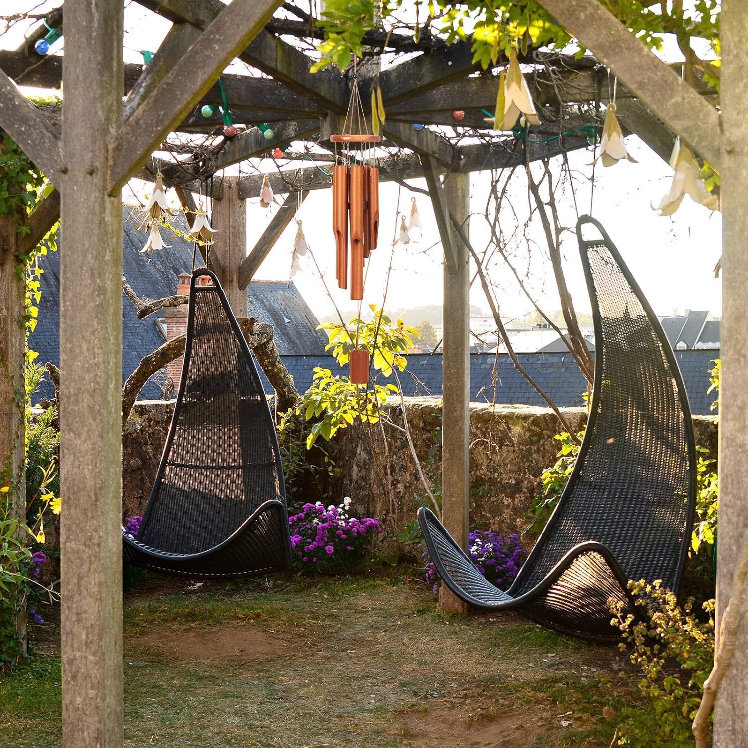 Detalle de Beler ZZFL bamboe windgong met 6 buizen, 78 cm, voor tuin en terras