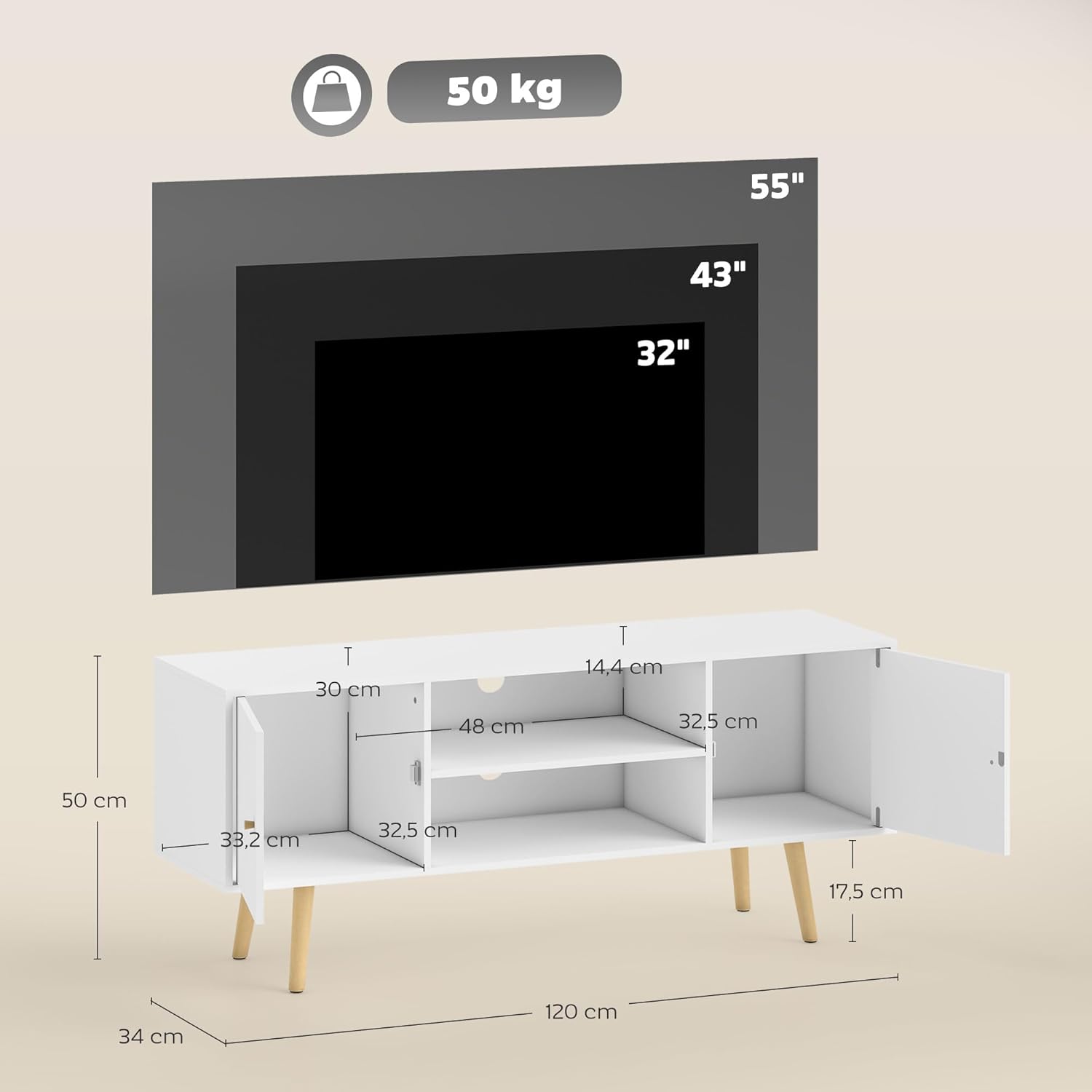 Thumbnail 6 de HOMCOM Mueble de TV 120x34x50 cm blanco