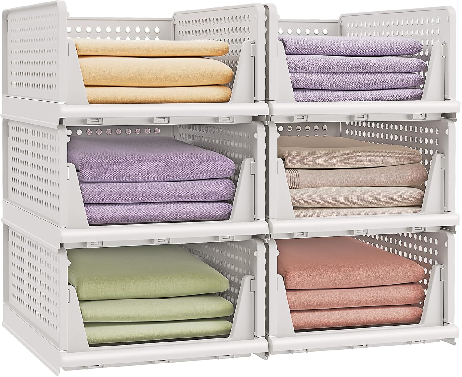 Detalle de SONGMICS Organizer per Armadio Pieghevole LPC600WZ01 – Set di 6 cesti impilabili scorrevoli