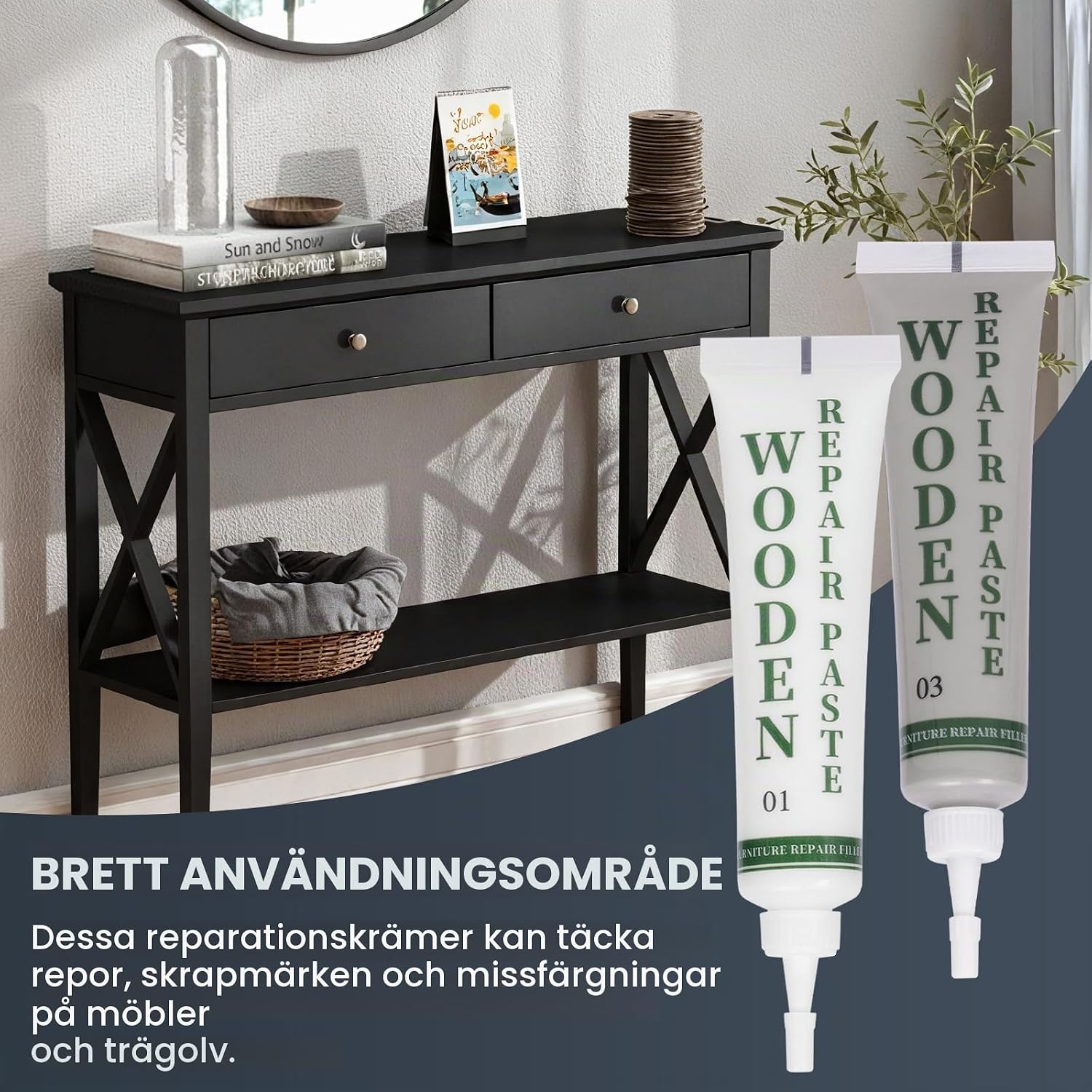 Detalle de AOOWU 5031451 möbelreparationskit med träfyllning i fyra färger
