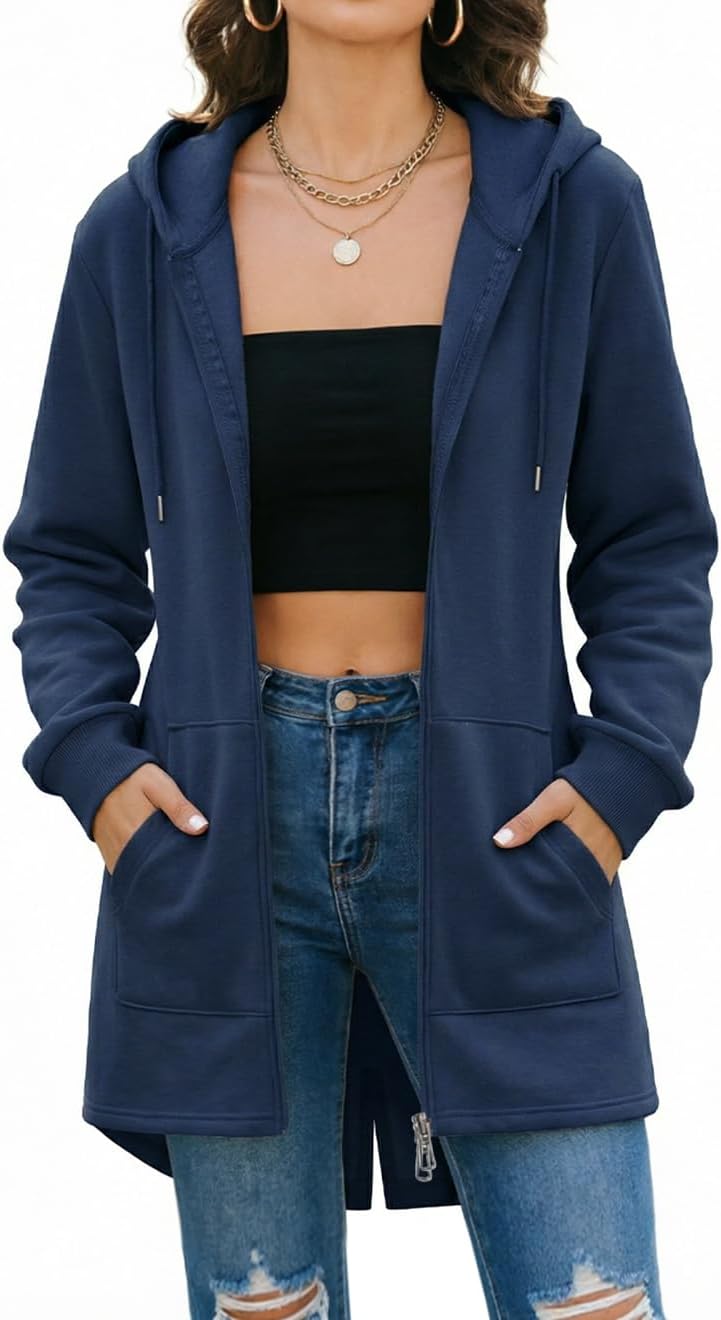 Thumbnail 6 de Tuopuda Women’s Long Zip-Up Hoodie Fleece Longline Jacket with Pockets