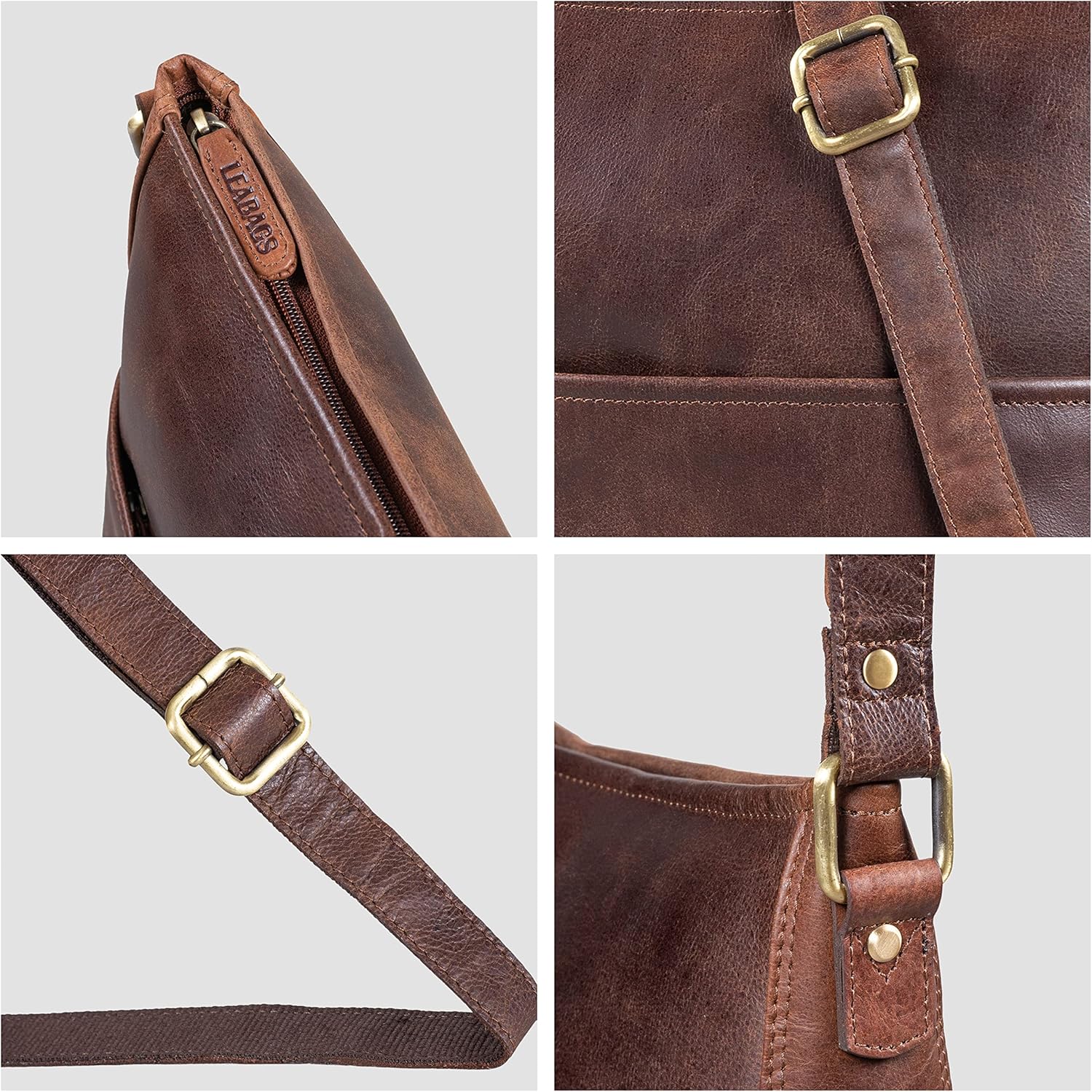 Thumbnail 4 de LEABAGS Leder Handtasche Damen „Milano“ – Umhängetasche aus echtem Leder für Arbeit, Uni & Freizeit