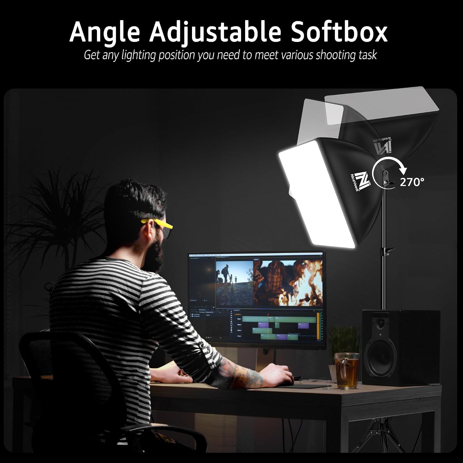 Detalle de Kit Softbox LED 40x40 cm con Treppiede 150 cm — Luce continua per foto, video e streaming