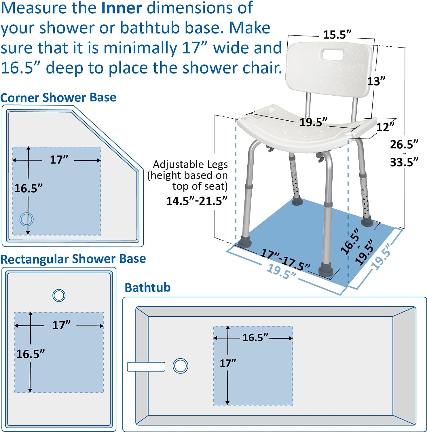 Detalle de Vaunn M725N-AAWH-CHVM Adjustable Shower Chair with Removable Back