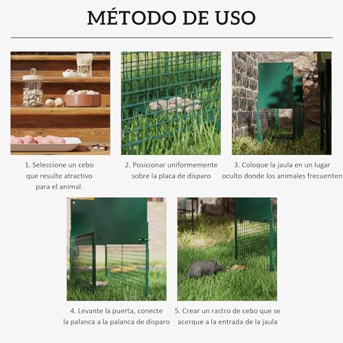 Detalle de Outsunny Trampa para Animales Vivos con 2 Puertas – Jaula de Captura Metálica 80x25x30 cm (Verde Oscuro)