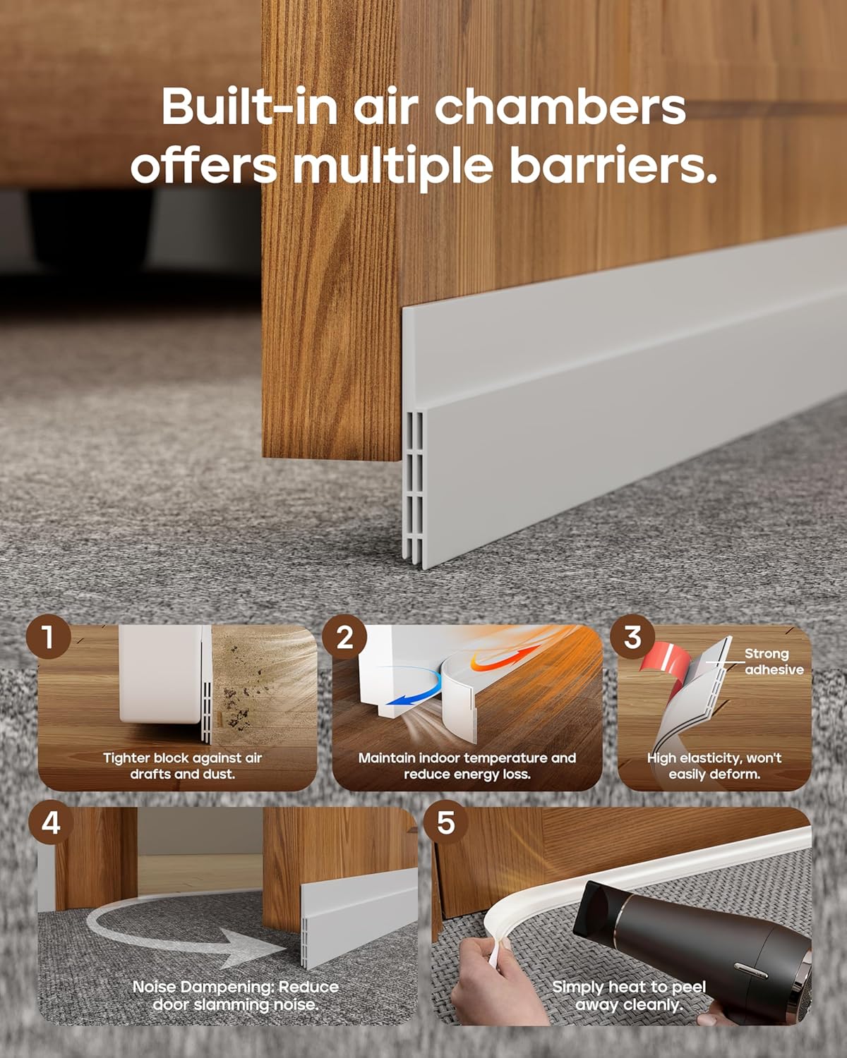 Thumbnail 3 de HNNHOME Draft Excluder for Doors (Self-Adhesive) – 1-metre White strip for bottom gaps