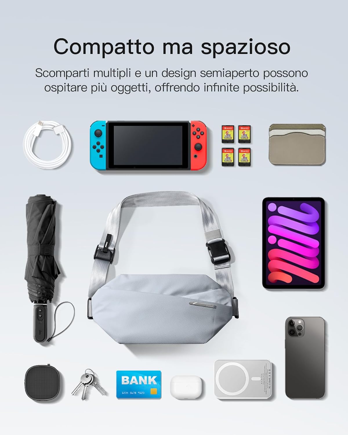 Thumbnail 4 de Inateck Sling Bag X – borsa a tracolla resistente agli spruzzi, multiuso con tasche organizzate