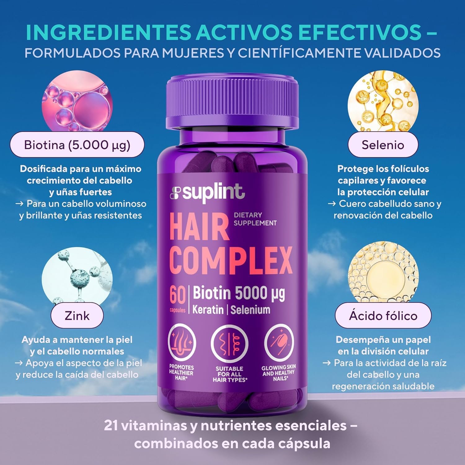 Thumbnail 4 de Vitaminas para el Cabello Biotina 5000 µg 60 cápsulas