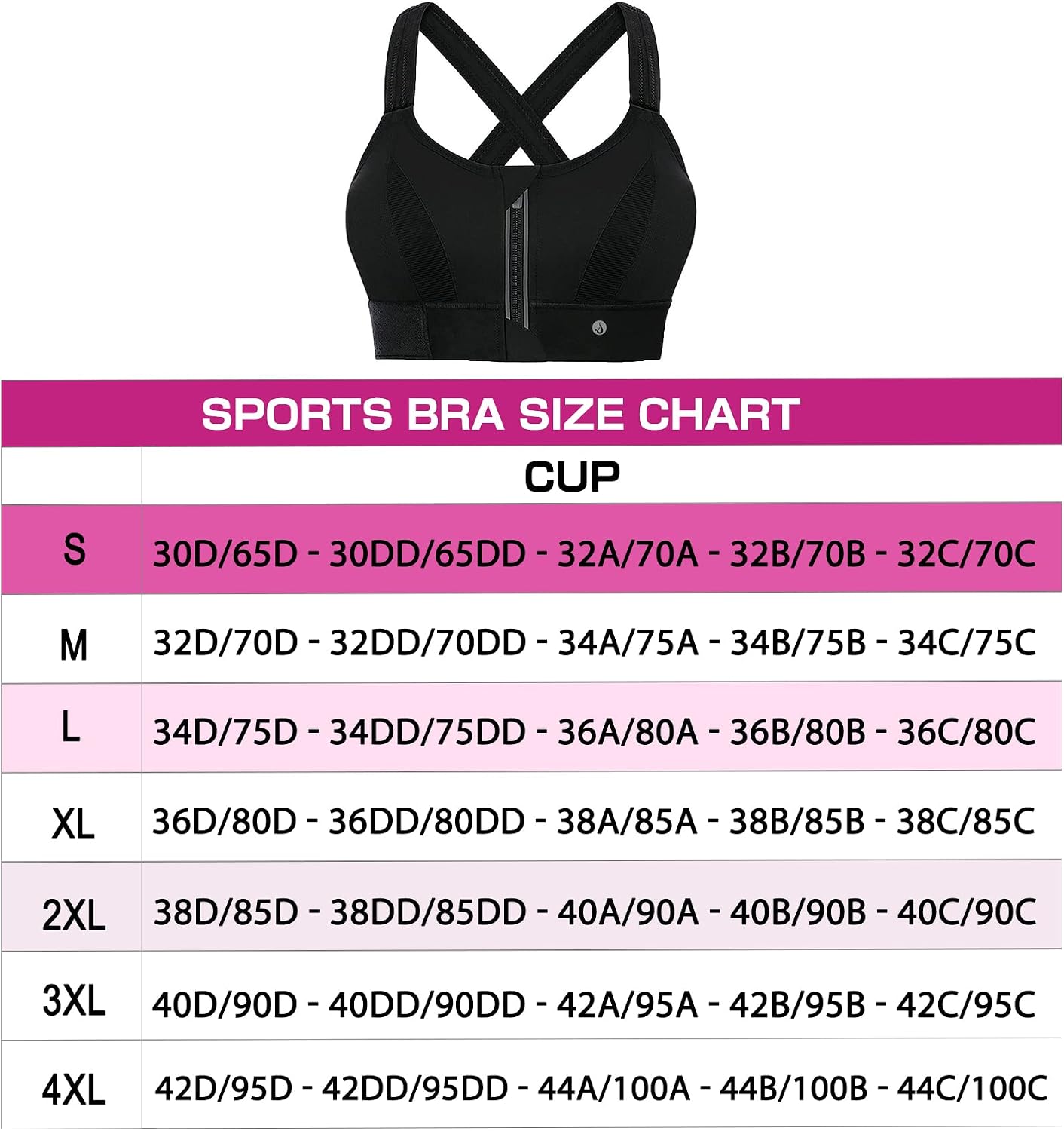 Detalle 2 de YIANNA Women High Impact Sports Bra (Plus Size) with Zip Front & Removable Padding