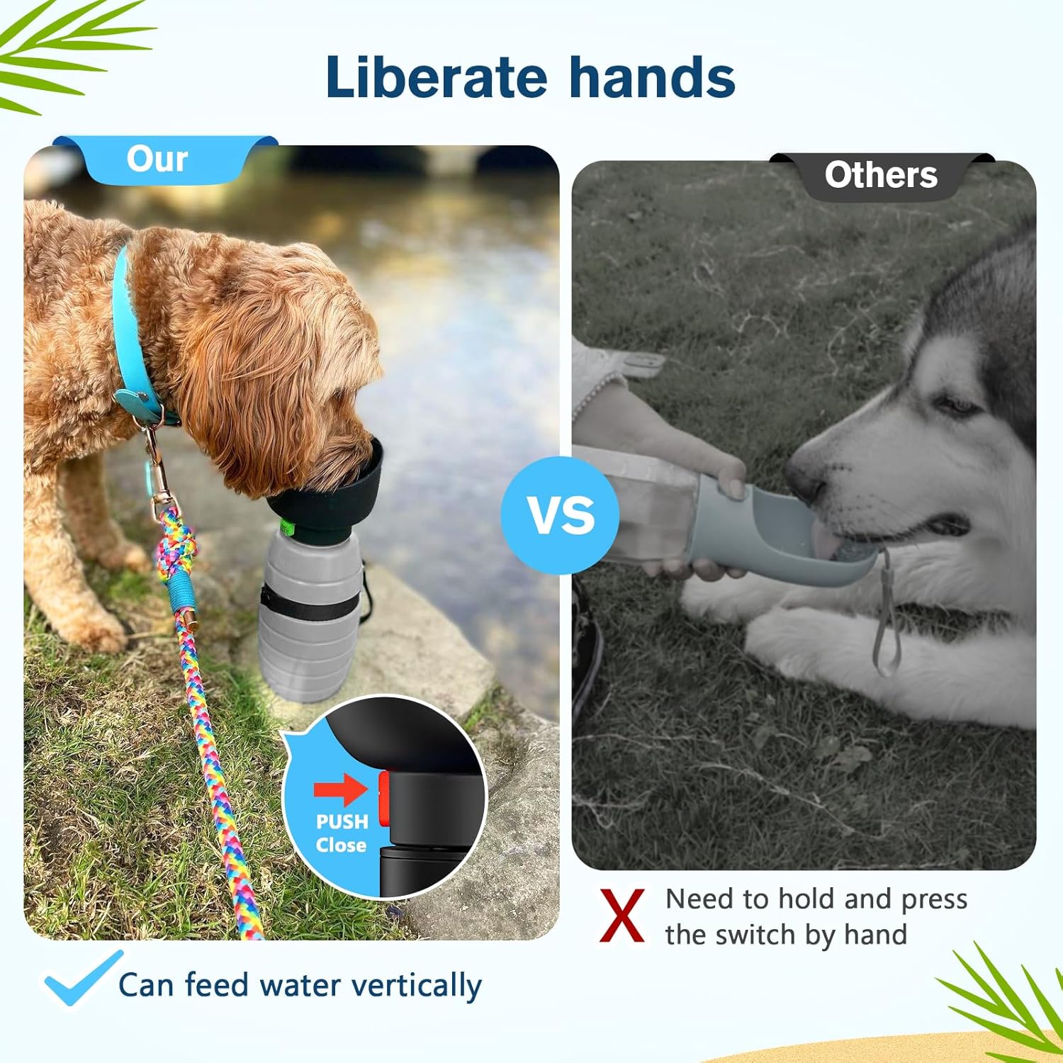 Detalle 2 de Pecute 850ml All-in-One Dog Water Bottle with Foldable Bowl – Leak-Proof, Lightweight & Portable