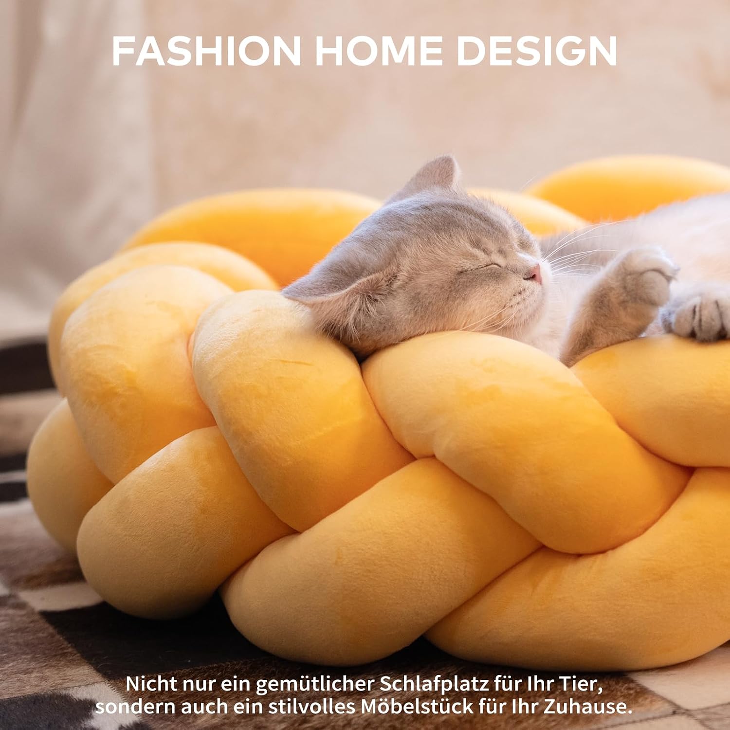 Thumbnail 6 de CheerPals Großes Katzenbett 60 cm – Geflochtenes, waschbares Kuschelhöhle-Bett für Katzen und kleine Hunde