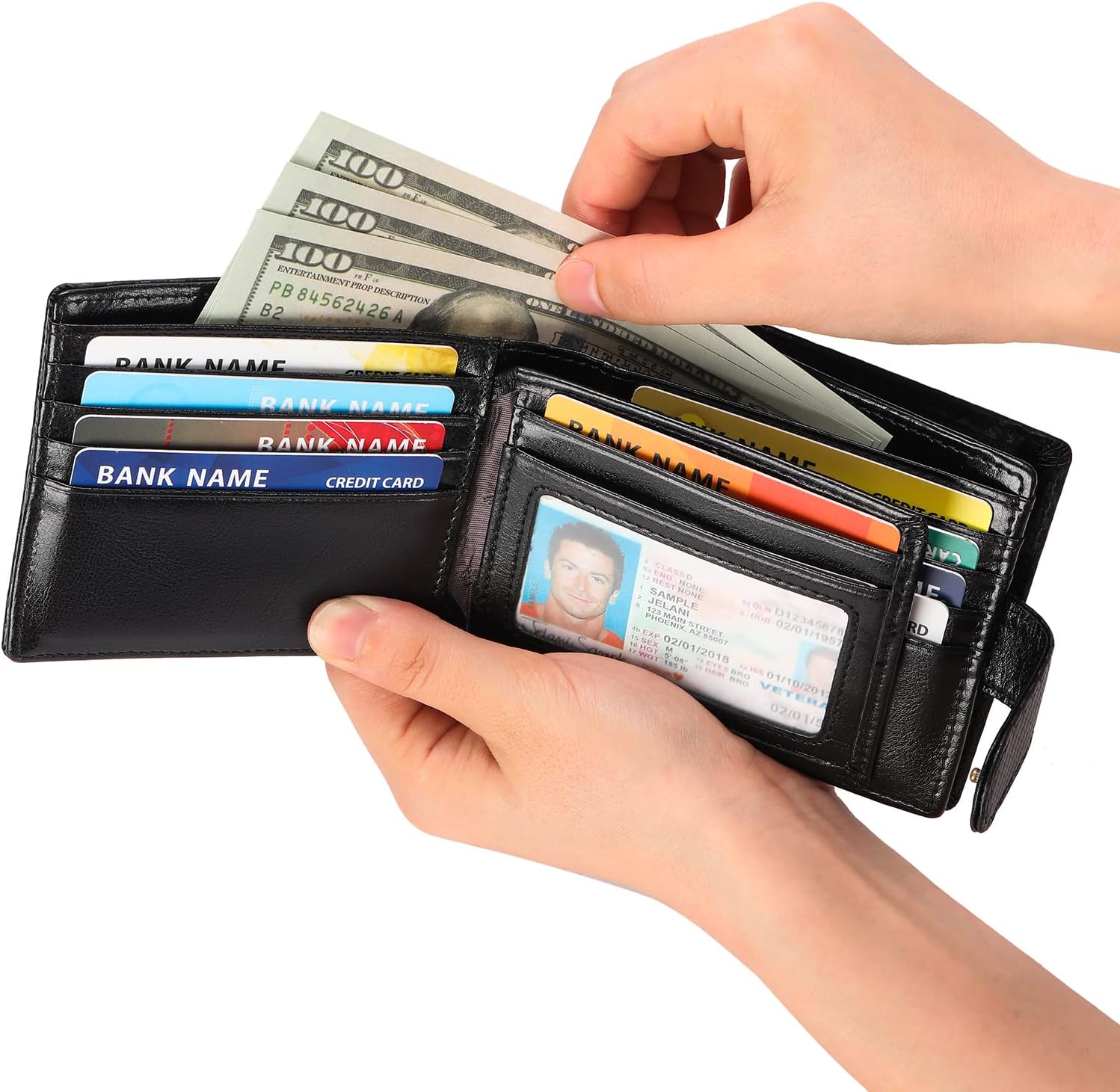 Thumbnail 6 de GAEKEAO RFID blocking leather bifold wallet with zip coin pocket and ID window (15 card slots)