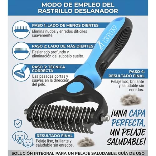 Thumbnail 3 de Cepillo KORY para perros y gatos: deslanador y quita pelos para pelo largo y corto (azul)