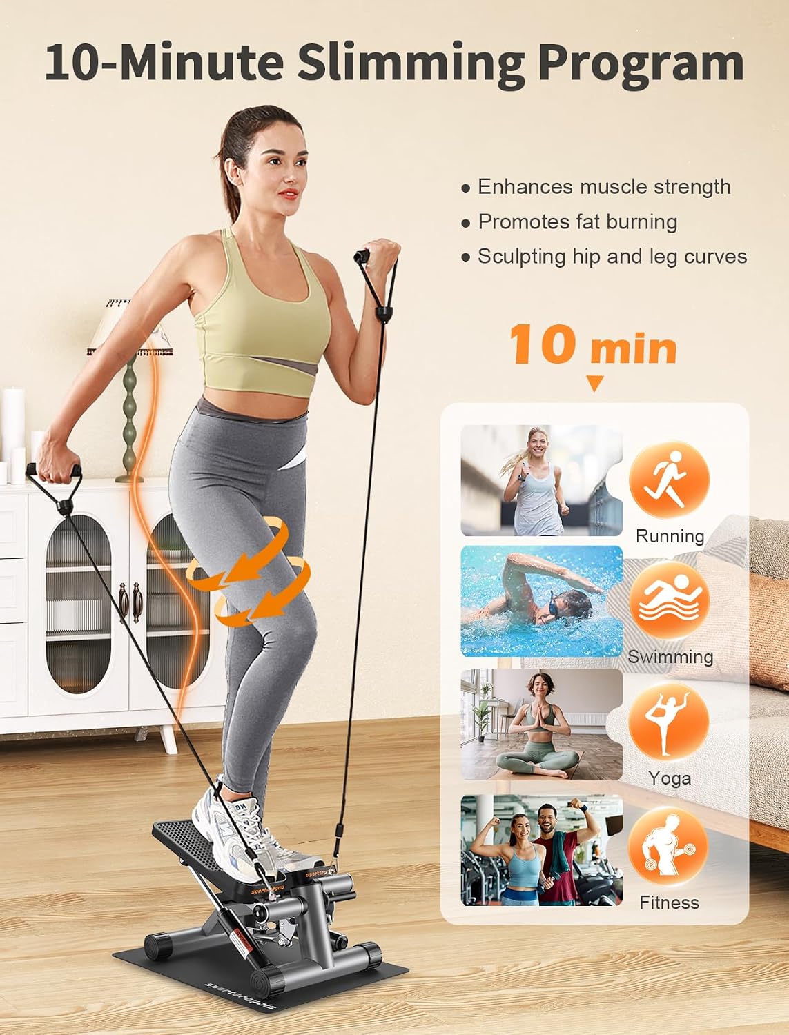 Detalle de Sportsroyals Exercise Stair Stepper zu Hause – Testsieger mit Up-Down Swing und Power Ropes