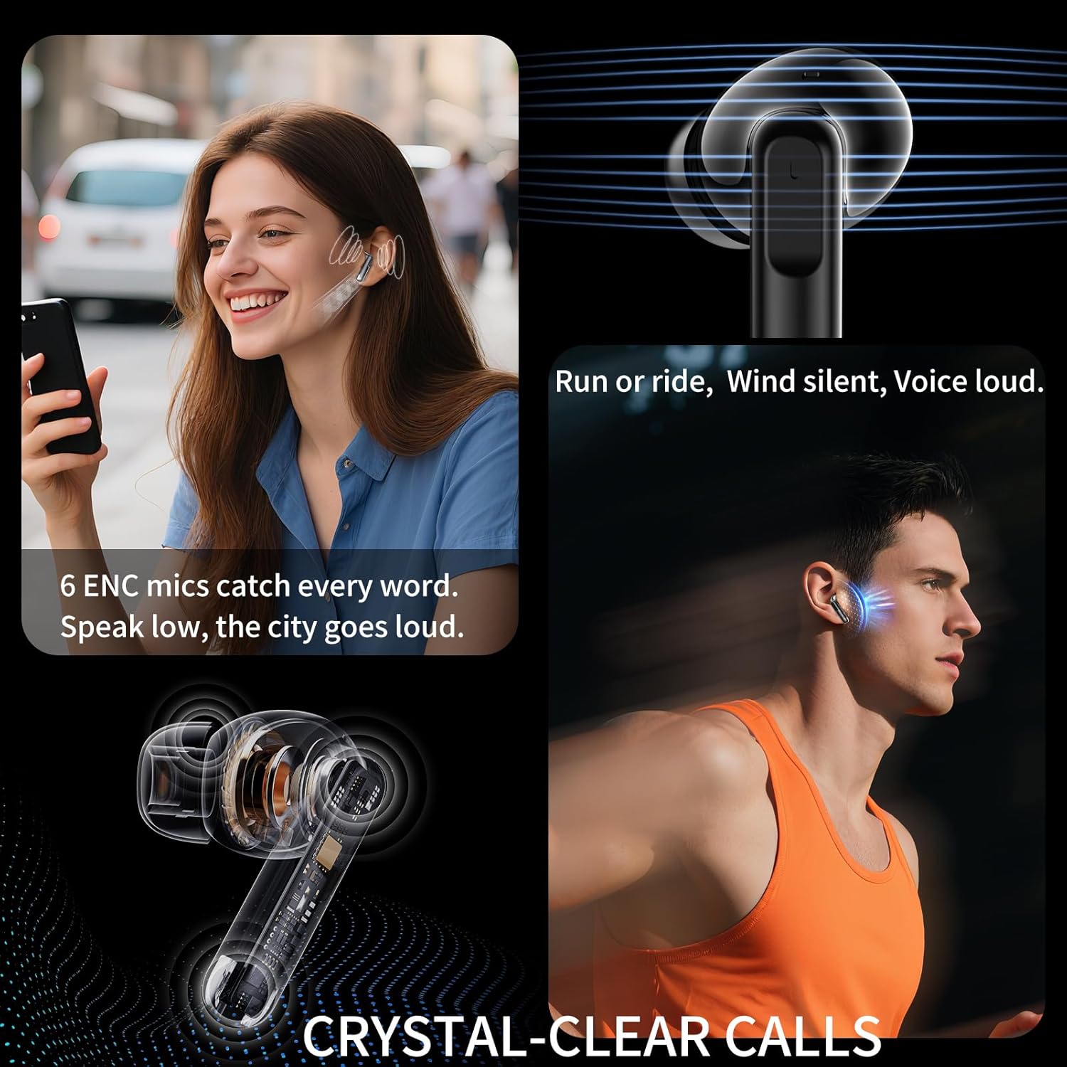 Detalle 2 de Wireless Earbuds with Bluetooth 5.4 — HiFi Stereo, 6 MEMS Mics, 48H Playtime, IPX7, UK Version