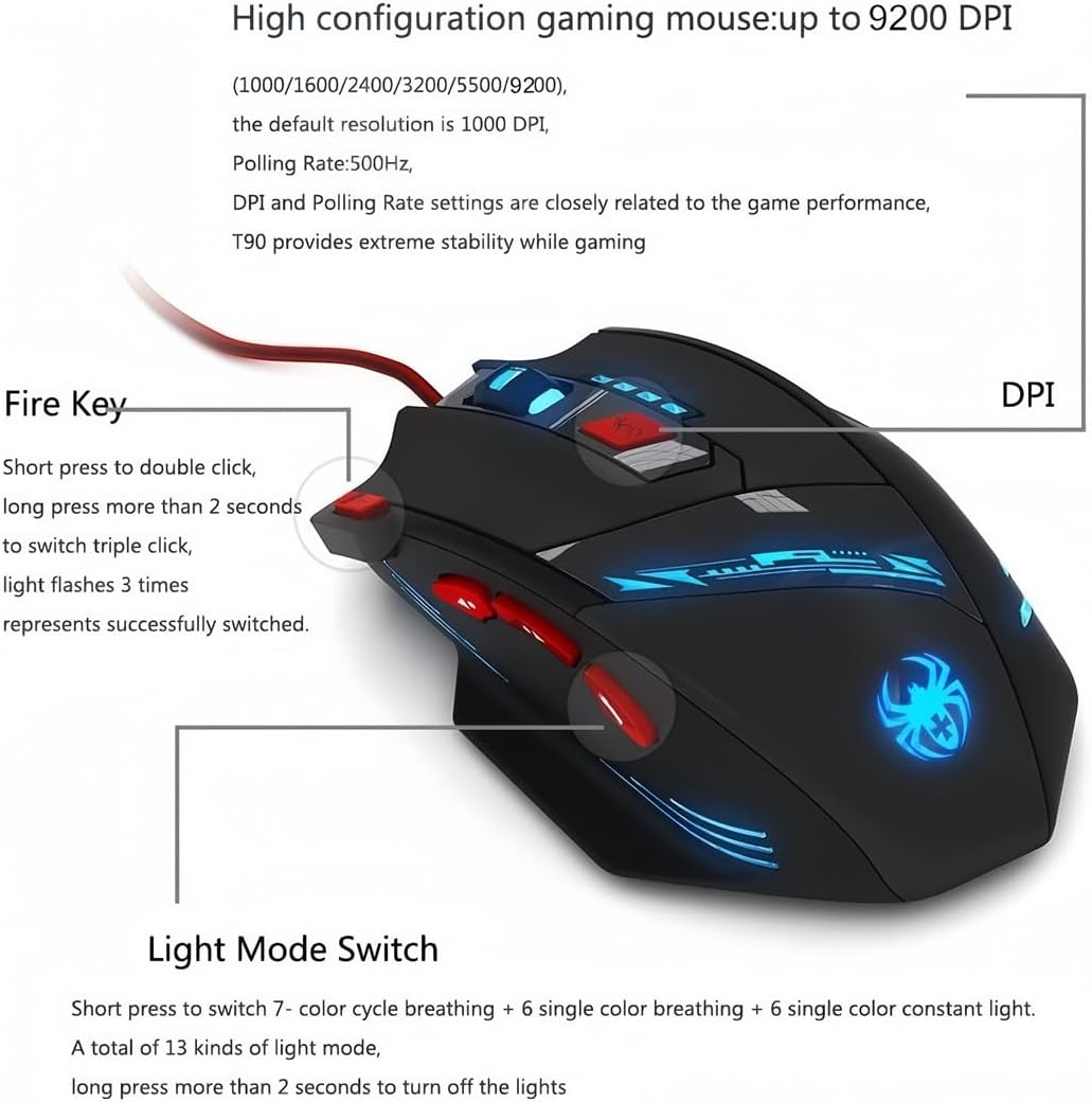 Detalle de Zelotes T90 Gaming Mouse Review: 9200 DPI, 8 Programmable Buttons and Weight Tuning