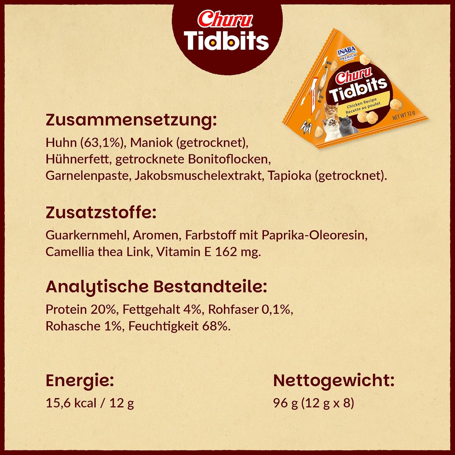 Thumbnail 6 de INABA Churu Tidbits Cat Treats für kleine Katzen – Huhn, getreidefrei, zuckerfrei, 96 g