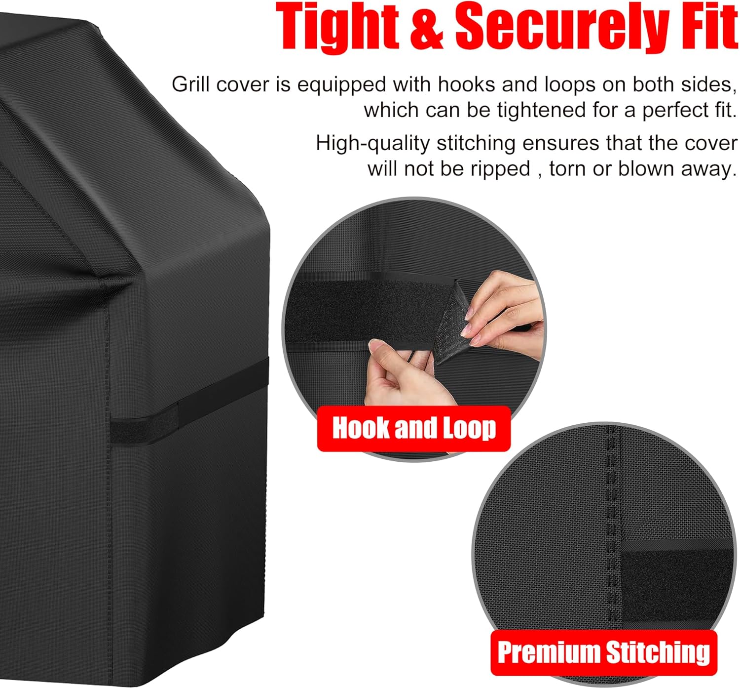 Detalle de VIBOOS B58-W-PU 58-Inch BBQ Grill Cover, Oxford Cloth, Waterproof