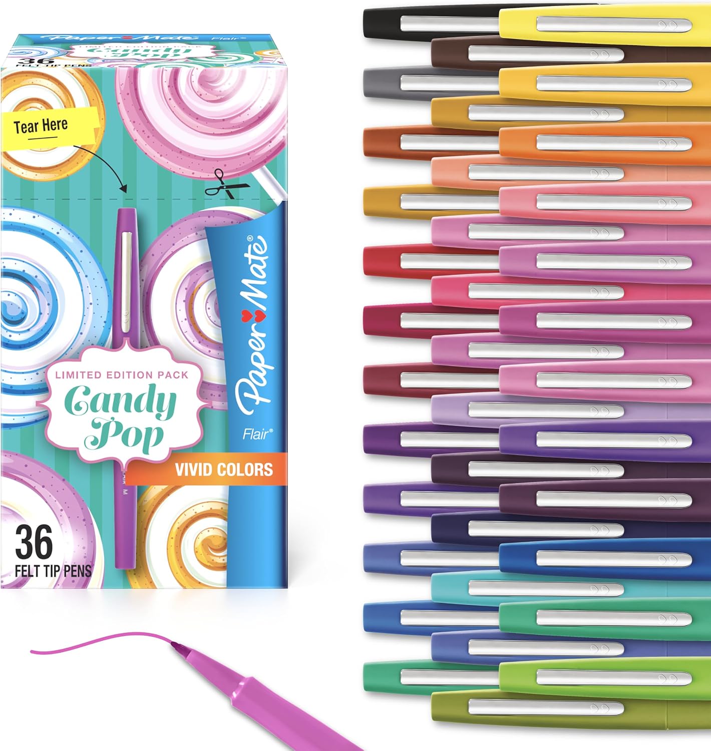 Detalle de Paper Mate Flair 1982365 Candy Pop 6 ミディアム水性ペン 36本セット