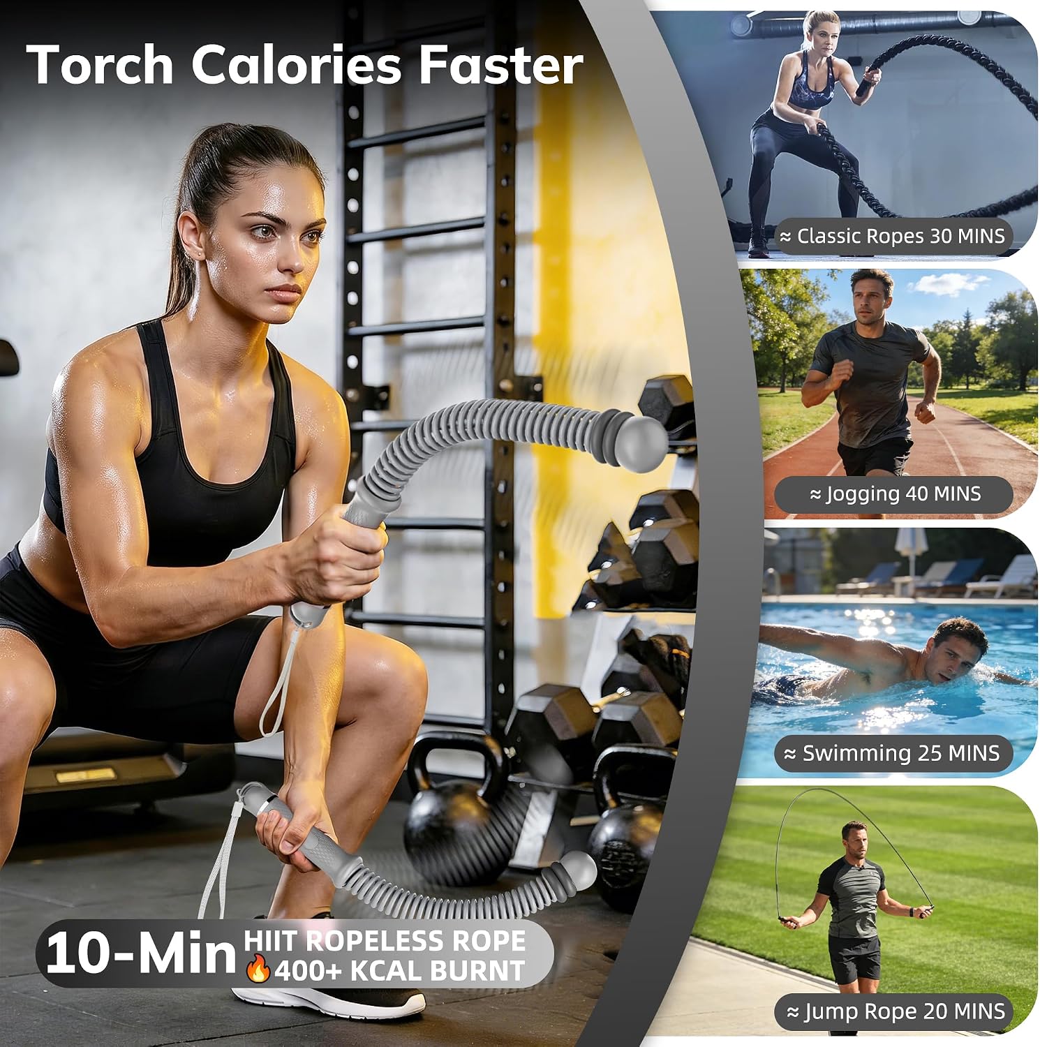 Detalle 1 de OQLXUW Ropeless Battle Rope, Weighted Cordless Trainer with Adjustable Resistance