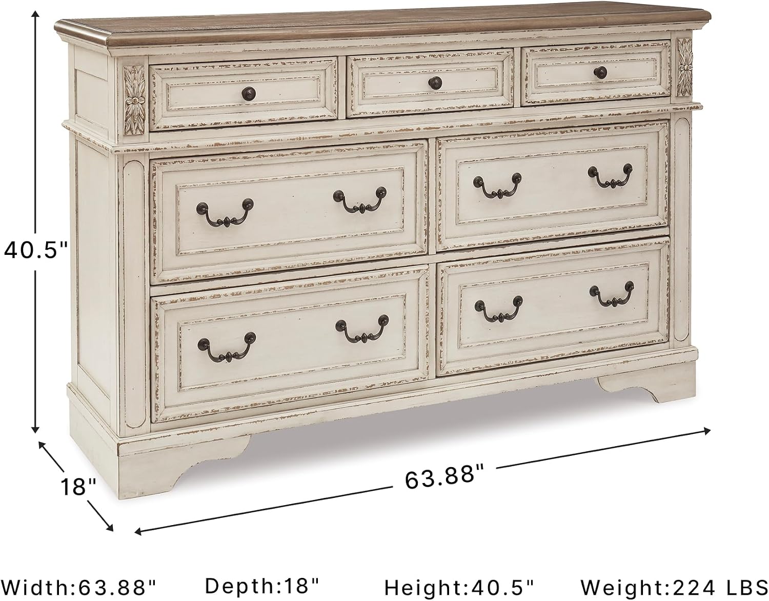 Thumbnail 2 de Signature Design by Ashley 7 Drawer Dresser for Bedroom, Two-Tone White