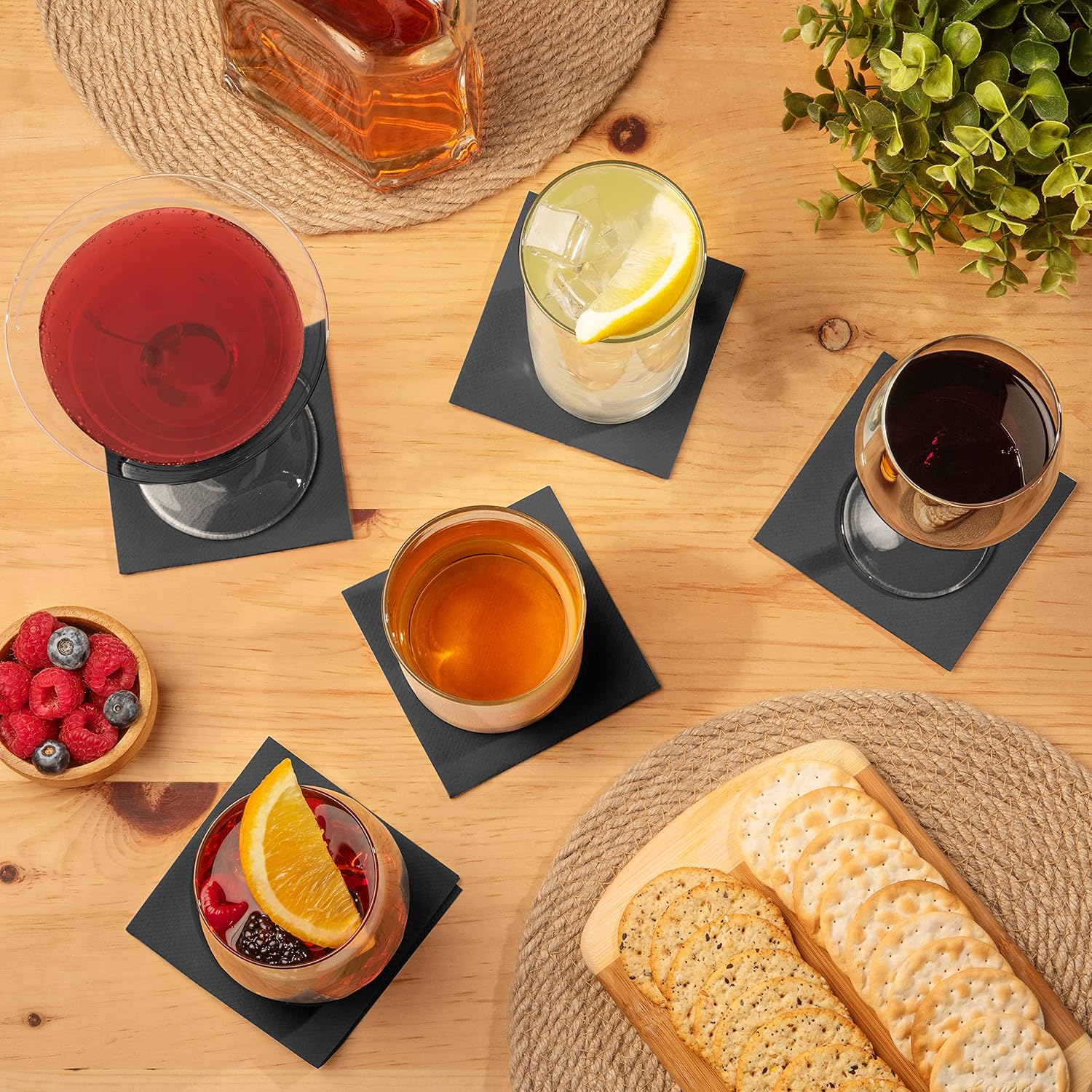 Thumbnail 4 de AH AMERICAN HOMESTEAD Black Linen-Like Cocktail Napkins (100 Count) – Premium Disposable/Reusable, 4.75in x 4.75in