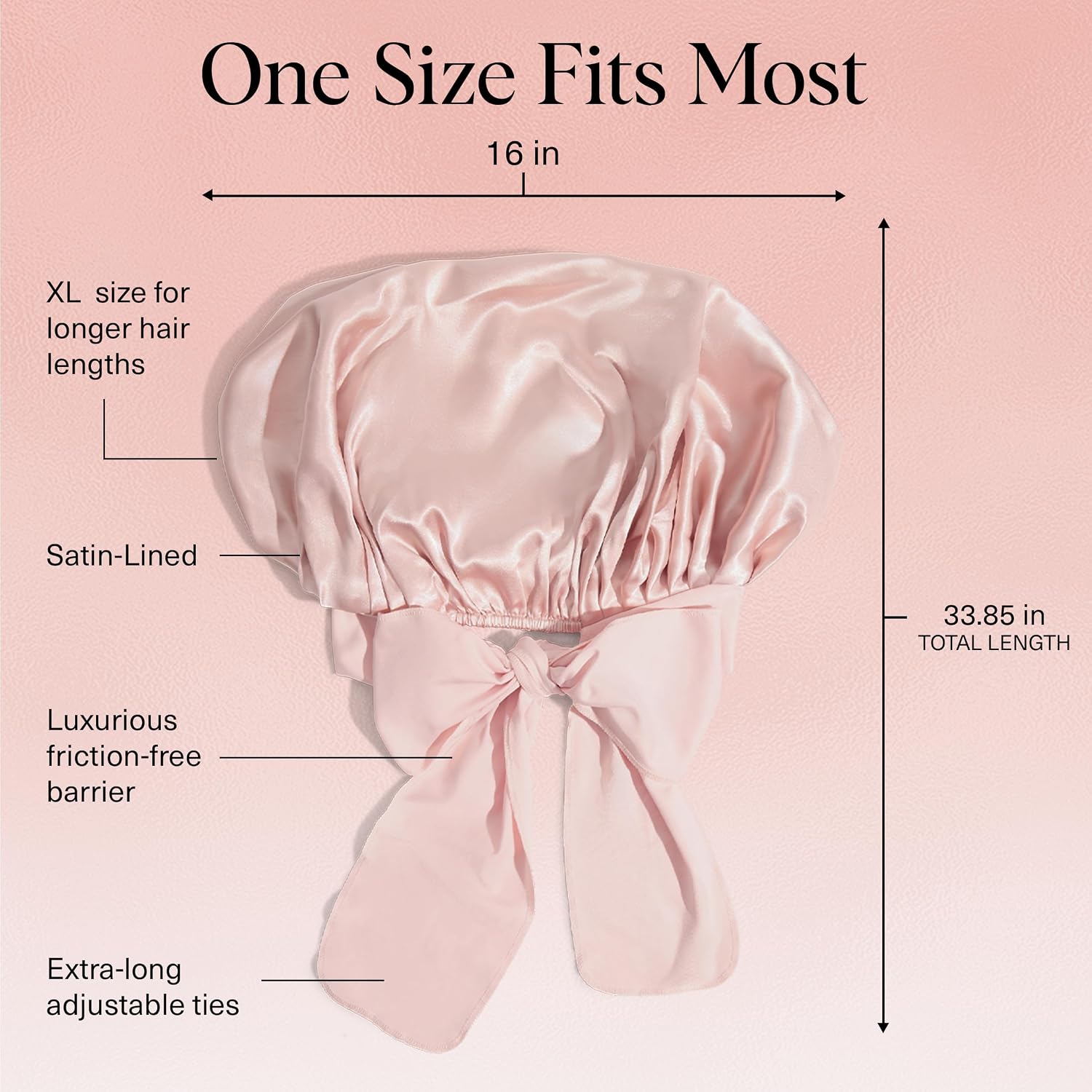 Detalle de Kitsch XL Satin Bonnet, Adjustable Sleep Cap for Curly Hair, Blush